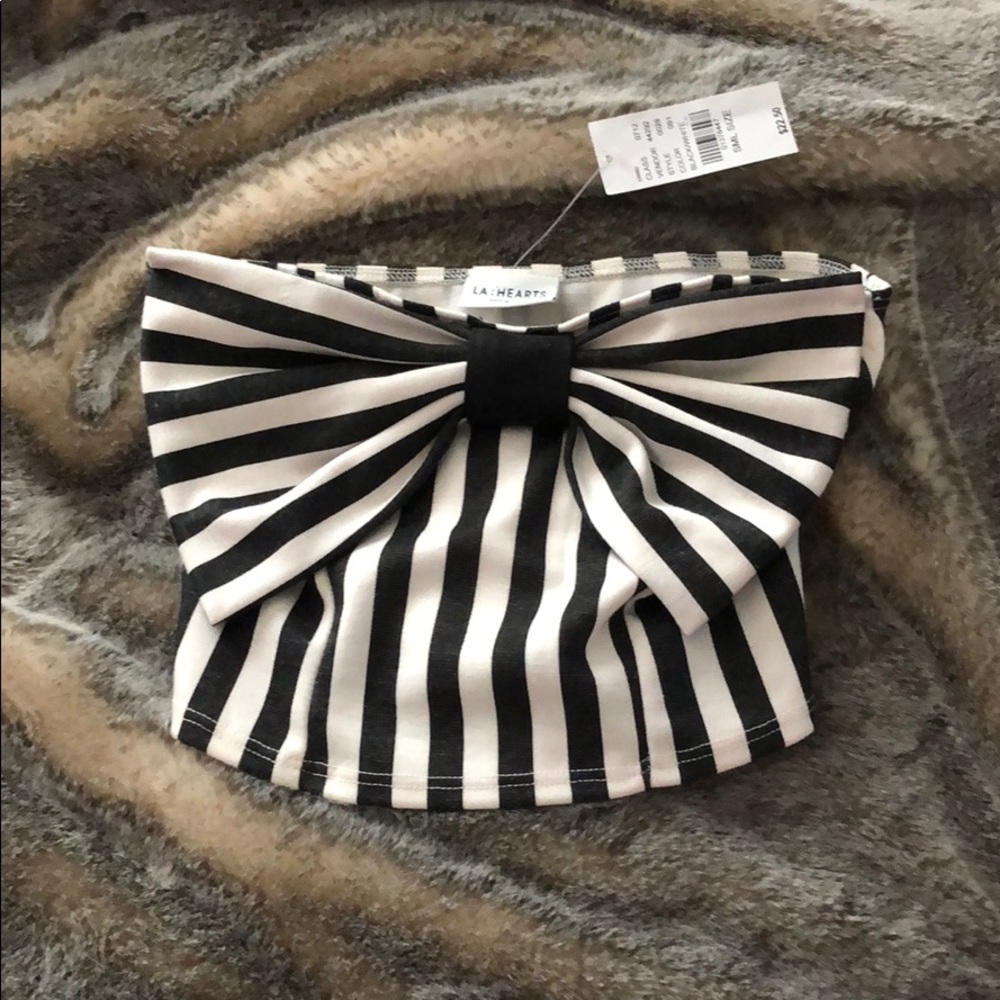 NWT l.a. hearts striped strapless crop top w/ bow